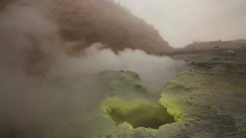 Active fumaroles in the volcano Mutnovsky, Kamchatka, Stock Footage 197052624