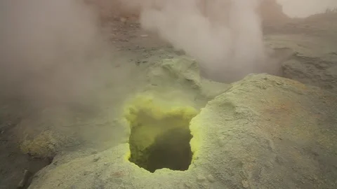 Active fumaroles in the volcano Mutnovsky, Kamchatka, Stock Footage 197052631