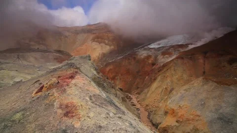 Active fumaroles in the volcano Mutnovsky, Kamchatka, Stock Footage 197052644