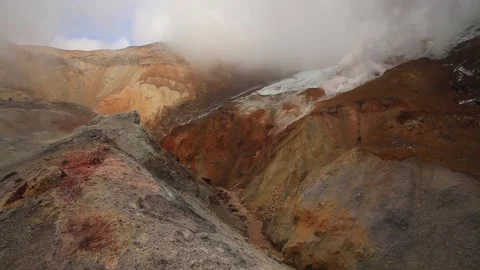 Active fumaroles in the volcano Mutnovsky, Kamchatka, Stock Footage 197052646