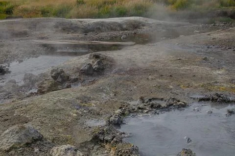 Active Geothermal Mud Pools With Bubbling Mineral Water Stock Photos