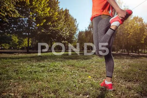 Active girl doing training in the green park Stock Photos