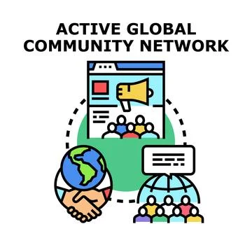 Active global community network connecting people worldwide Stock Illustration