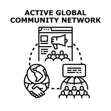 Active global community network connecting people worldwide Stock Illustration