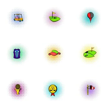 Active golf icons set, pop-art style Stock Illustration