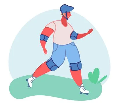 Active guy roller skater flat vector illustration Stock Illustration