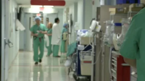 An active hallway in a hospital Stock Footage