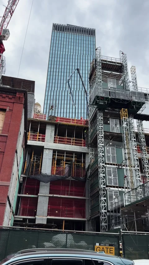Active High-Rise Construction With Workers and Cranes in Brooklyn, New York City Stock Footage 341301258
