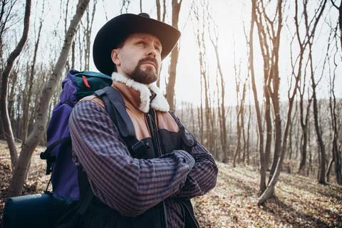 Active hiker in forest Stock Photos