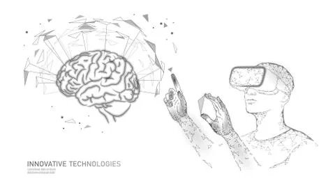 Active human brain VR headset next level menthal abilities. Man wearing glass Stock Illustration