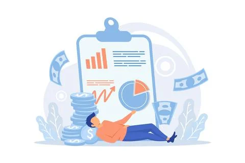 Active income, getting wages for work, increase profit. Man works, earns sa.. Illustrazione stock