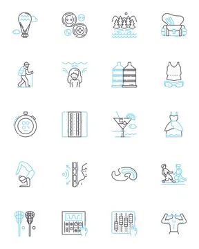 Active individuals linear icons set. Fitness, Health, Movement, Endurance Stock Illustration