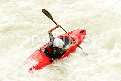 An Active Kayaker On The Rough Water Stock Photos