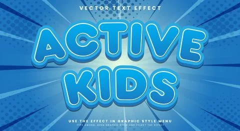 Active Kids comic Style 3d editable text effect Stock Illustration