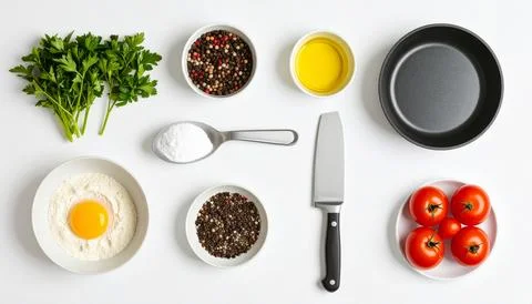 Active kitchen prep moments on isolated white background 스톡 사진