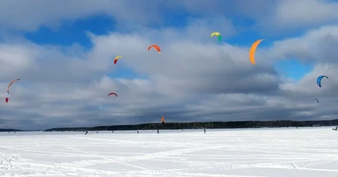 Active leisure snowkiting Stock Footage 72628305