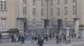 Active life near college building, students having rest, break between classes HD Footage