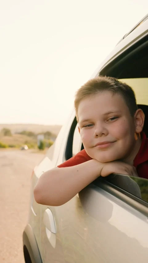Active lifestyle, catching glare setting sun, summer vacation by car, hand wind Stock Footage 267807943