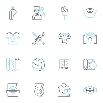 Active lifestyle linear icons set. Fitness, Endurance, Health, Strength, Agility Ilustração Stock
