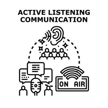 Active listening communication concept with audience and microphone Stock Illustration