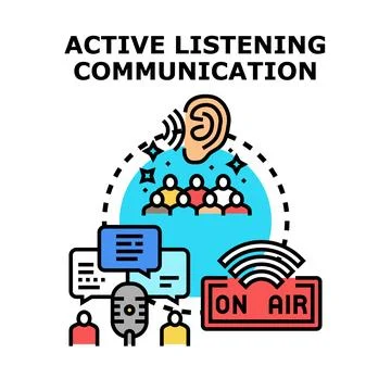 Active listening communication concept with audience and microphone Stock Illustration