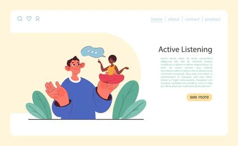 Active listening skill web banner or landing page. Attentive business Stock Illustration