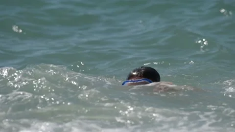 Active little healthy kid in diving mask during summer holiday leisure activity  Stock Footage 149389988