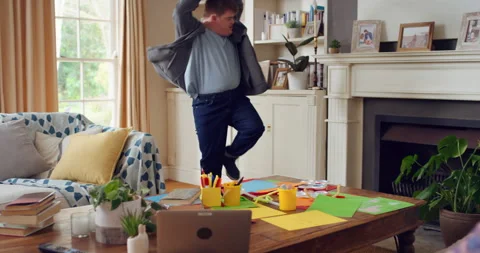 Active, man and dance in lounge, education and celebration for finished project Stock Footage 335898692