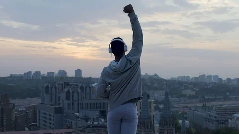 Active man feeling strength and freedom in his body, winner in life, inspiration 스톡 동영상 83294835