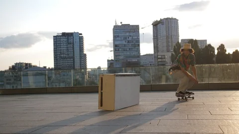 Active man skateboarder skating on ledge in city Stock Footage 112673242