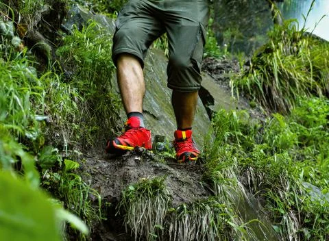 Active man with trekking boots 스톡 사진