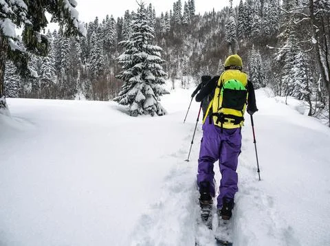 Active men ski touring 스톡 사진