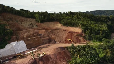 Active Mining Site with Heavy Machinery in Palawan Tropical Forest Stock Footage 325696412