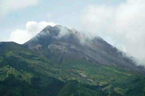 Active Mount Merapi Volcano Summit and Lava Dome in Yogyakarta Indonesia Stock Photos