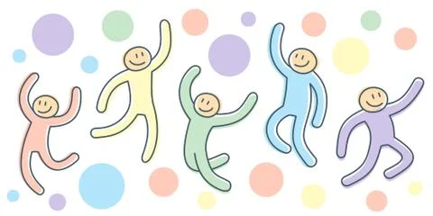 Active movement of jumping people as illustration of cartoon poses Illustrazione stock