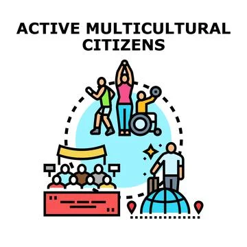Active multicultural citizens concept vector illustration Stock Illustration