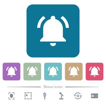 Active notification flat icons on color rounded square backgrounds Illustrazione stock