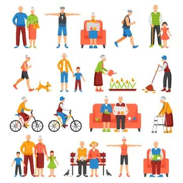 Active Old People Set Stock Illustration