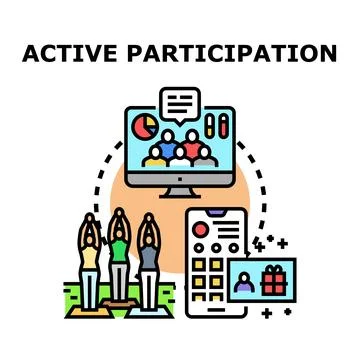 Active participation in online virtual events and fitness classes Stock Illustration