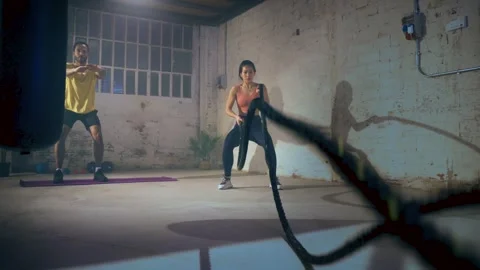 Active Partners: Exercising Together in the Urban Setting Stock Footage 246498528