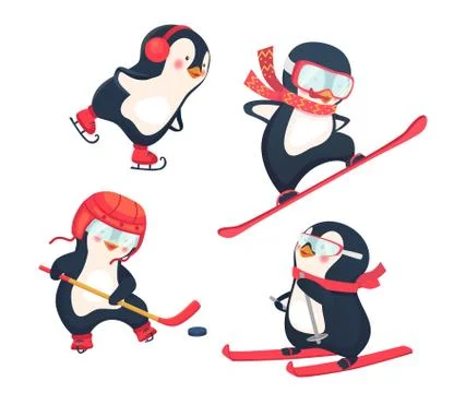 Active penguins in winter concept Stock Illustration
