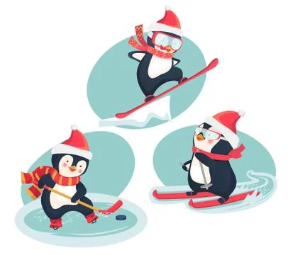 Active penguins in winter concept Stock Illustration
