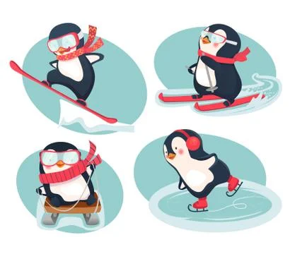 Active penguins in winter Stock Illustration