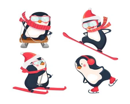 Active penguins in winter Stock Illustration
