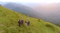 The active people with backpacks walking up on the mountain 4k or 4k+ Resolution