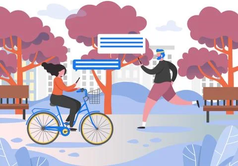 Active people in city park vector flat illustration Ilustración de archivo