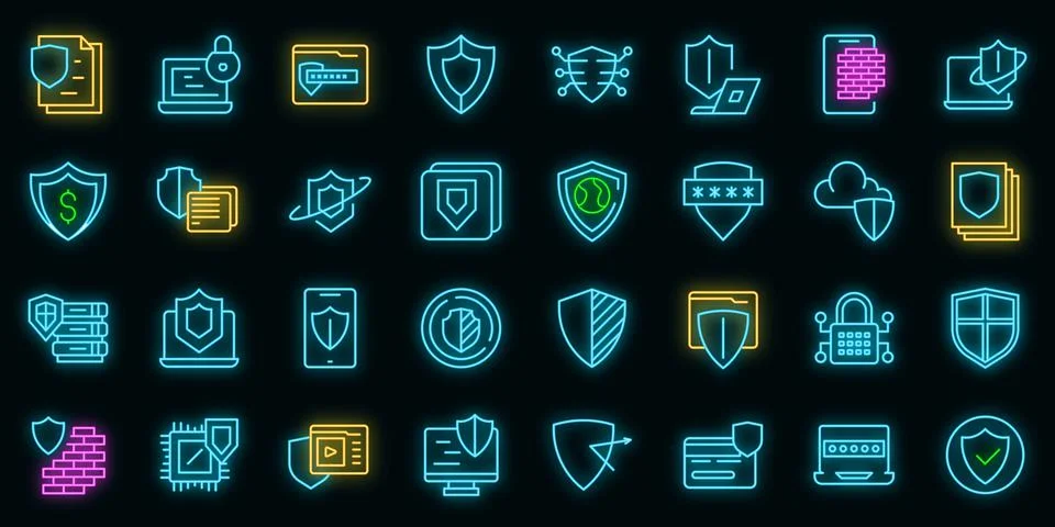 Active protection icons set vector neon 스톡 일러스트