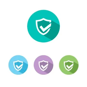 Active protection shield icon with shade on colored buttons Stock Illustration
