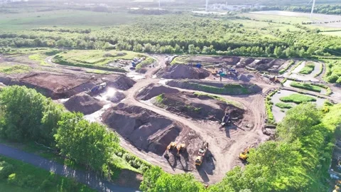 Active Quarry and Aggregate Processing Operations Site, Aerial View Stock-Footage 340009477