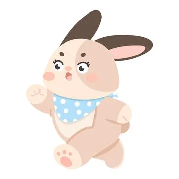 Active rabbit character running with blue scarf Stock Illustration